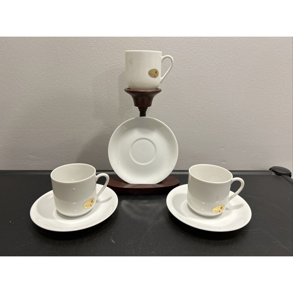 White Demitasse Cup & Saucer 3 Sets Geisha Portrait Maryland China Japan Marked